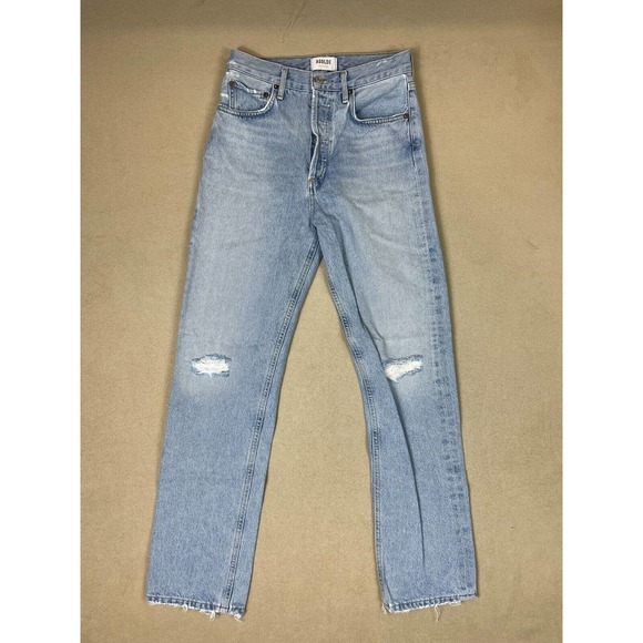 Agolde Jeans Adult 25 Blue Distressed 90s Straight Leg Button‎ Fly Womens - Picture 1 of 14